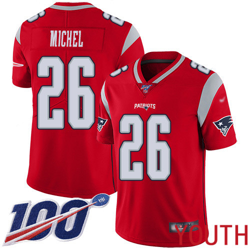 New England Patriots Football #26 100th Season Inverted Legend Limited Red Youth Sony Michel NFL Jersey